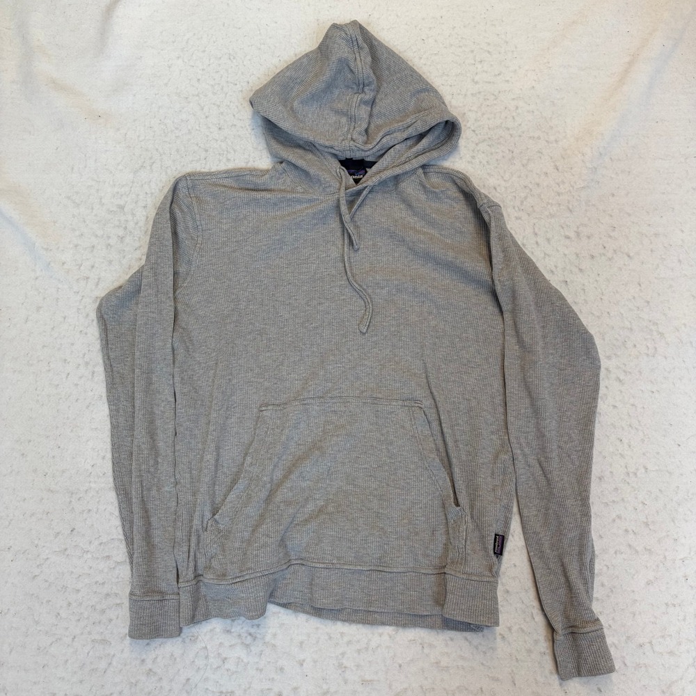 Patagonia Waffle Knit Hoodie Mens Medium Gray Organic Cotton Lyocell Blend 41580